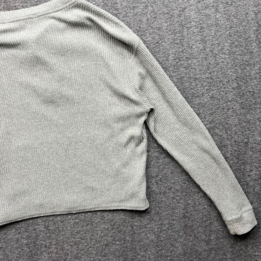 Abercrombie & Fitch Shirt Womens Medium Gray Sweater Henley Ribbed Cropped - Picture 12 of 15